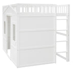 Letto soppalcato in legno bianco di dimensioni Full con scala